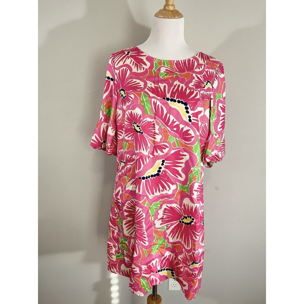 Lilly Pulitzer Dasha Dress Size 12 Retired "Multi With A Splash" Print Pink Silk